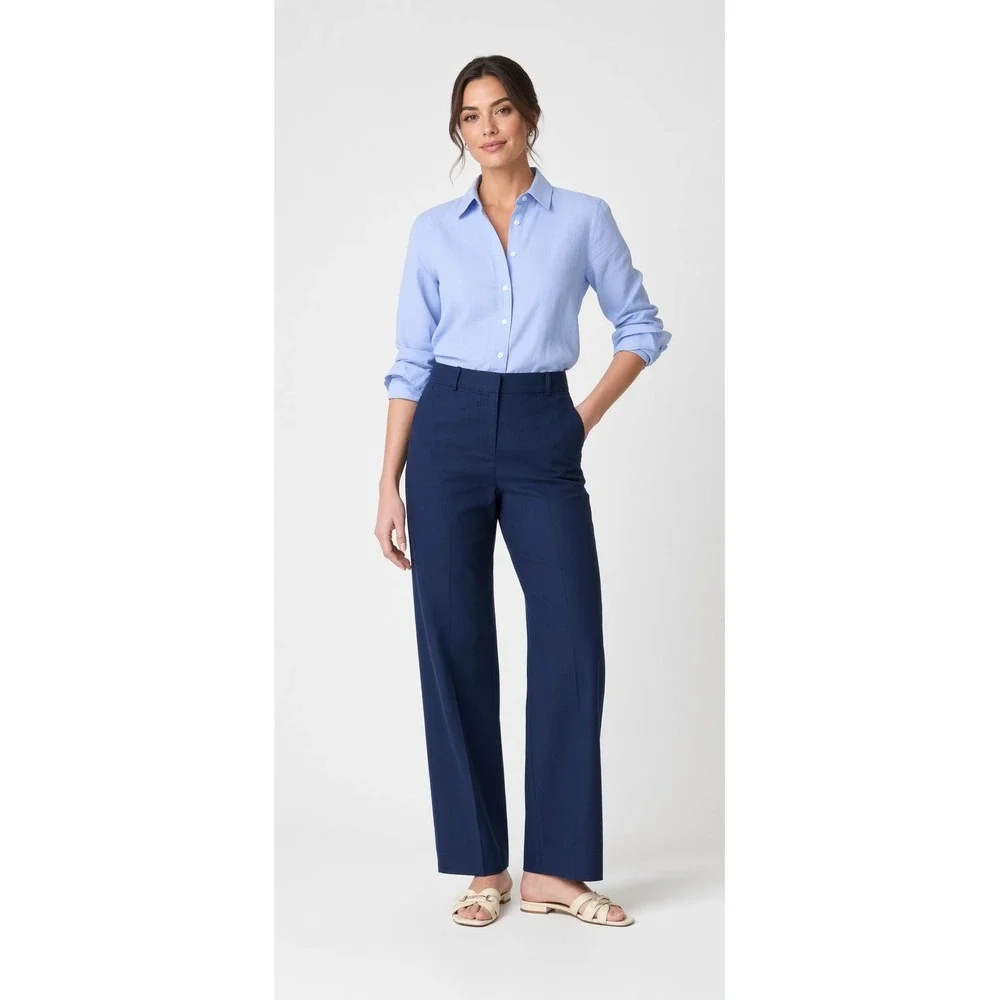 J. Crew Remy Wide Leg Pants 14T Navy Linen Cotton High Rise Classic Office